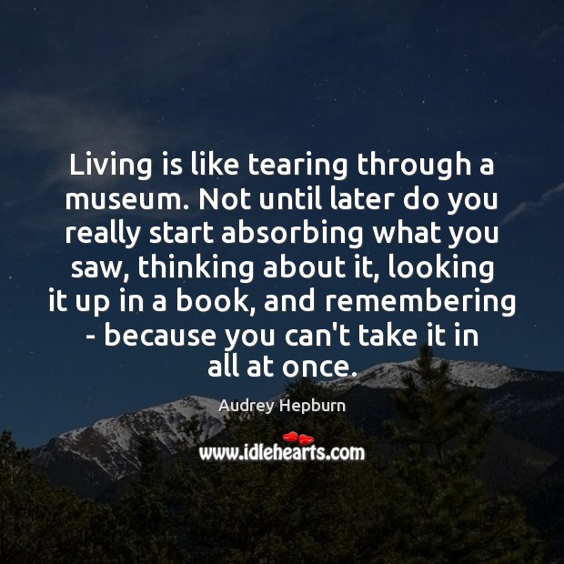 Living is like tearing through a museum. Not until later do you 