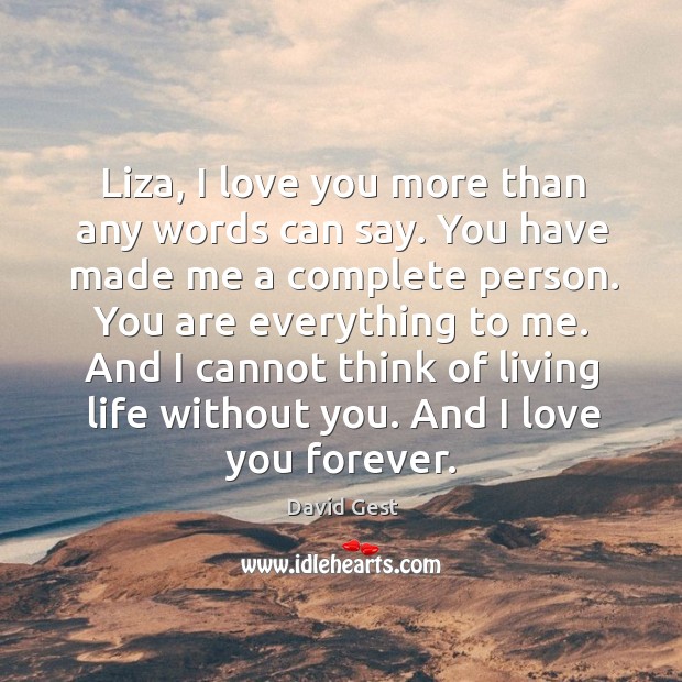 Liza, I love you more than any words can say. You have made me a complete person. Life Without You Quotes Image