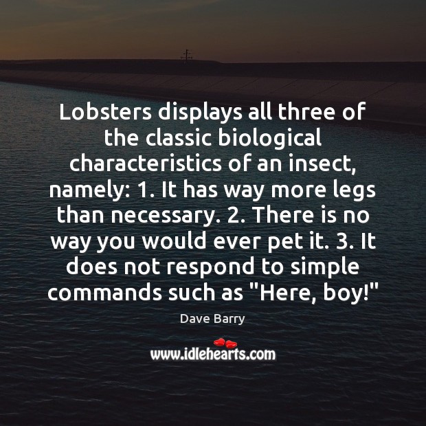 Lobsters displays all three of the classic biological characteristics of an insect, Dave Barry Picture Quote