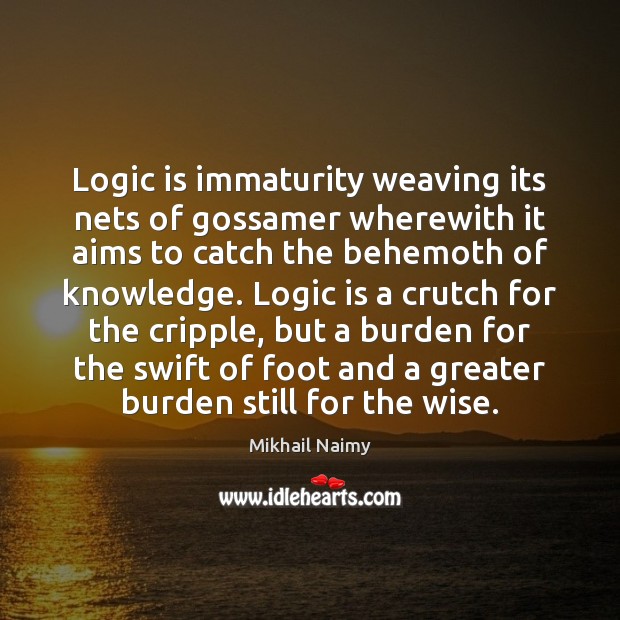 Logic is immaturity weaving its nets of gossamer wherewith it aims to 