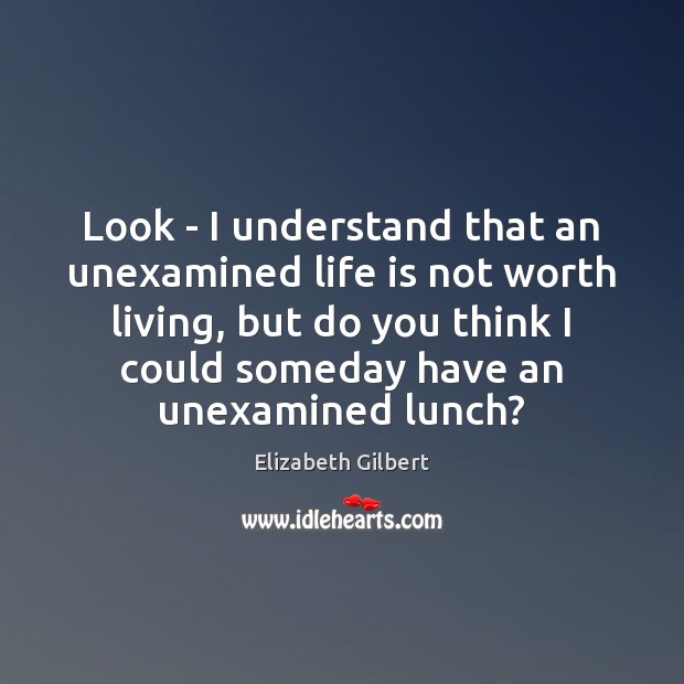 Look – I understand that an unexamined life is not worth living, Elizabeth Gilbert Picture Quote