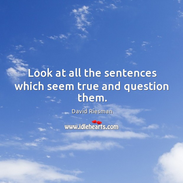 Look at all the sentences which seem true and question them. David Riesman Picture Quote