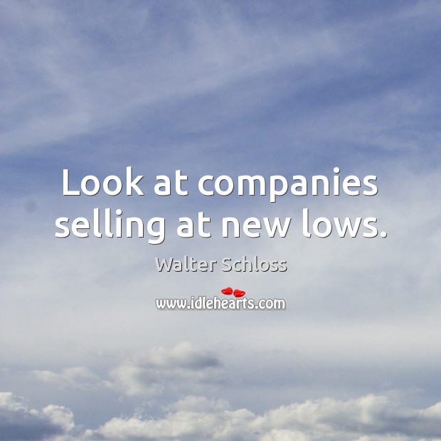 Look at companies selling at new lows. Walter Schloss Picture Quote