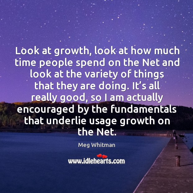 Look at growth, look at how much time people spend on the net and look at the variety of things. Meg Whitman Picture Quote