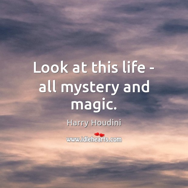 Look at this life – all mystery and magic. Harry Houdini Picture Quote