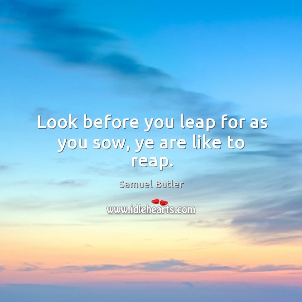 Look before you leap for as you sow, ye are like to reap. Image