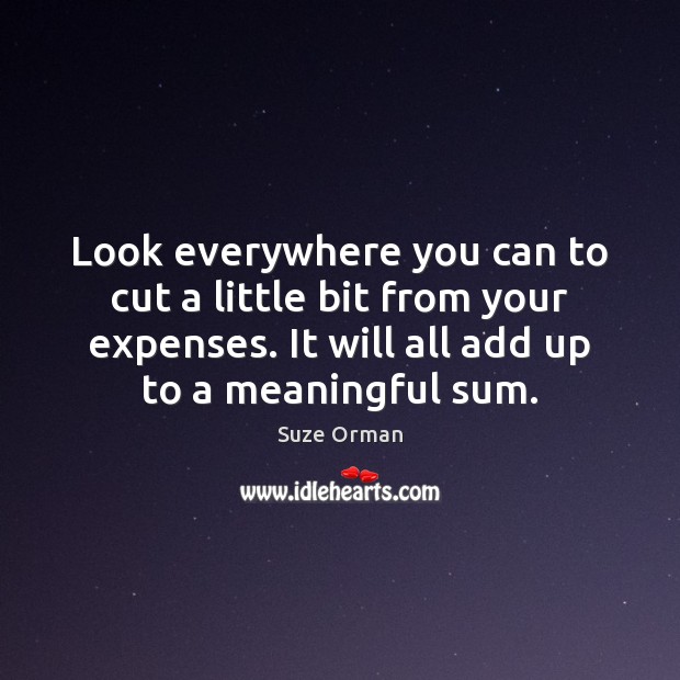 Look everywhere you can to cut a little bit from your expenses. Suze Orman Picture Quote