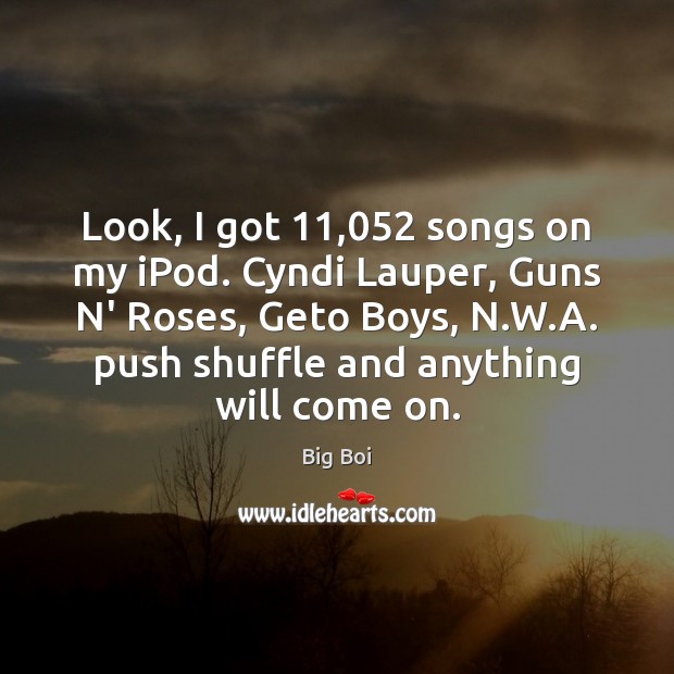 Look, I got 11,052 songs on my iPod. Cyndi Lauper, Guns N’ Roses, Big Boi Picture Quote