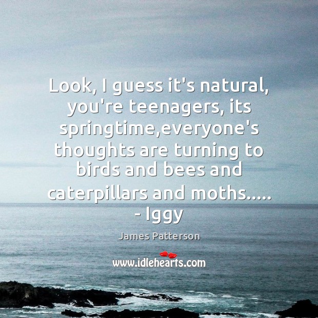 Look, I guess it’s natural, you’re teenagers, its springtime,everyone’s thoughts are James Patterson Picture Quote
