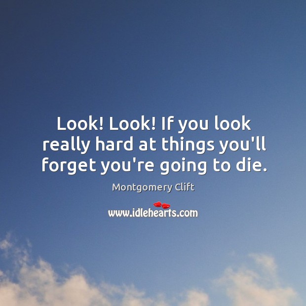 Look! Look! If you look really hard at things you’ll forget you’re going to die. Montgomery Clift Picture Quote