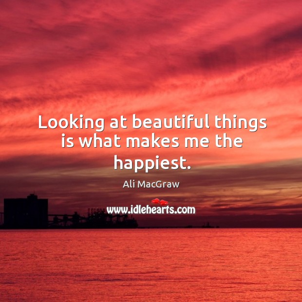 Looking at beautiful things is what makes me the happiest. Ali MacGraw Picture Quote