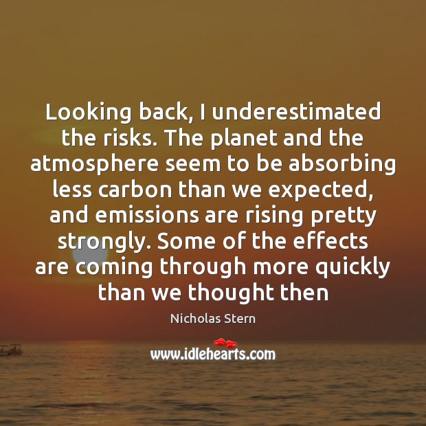 Looking back, I underestimated the risks. The planet and the atmosphere seem Nicholas Stern Picture Quote