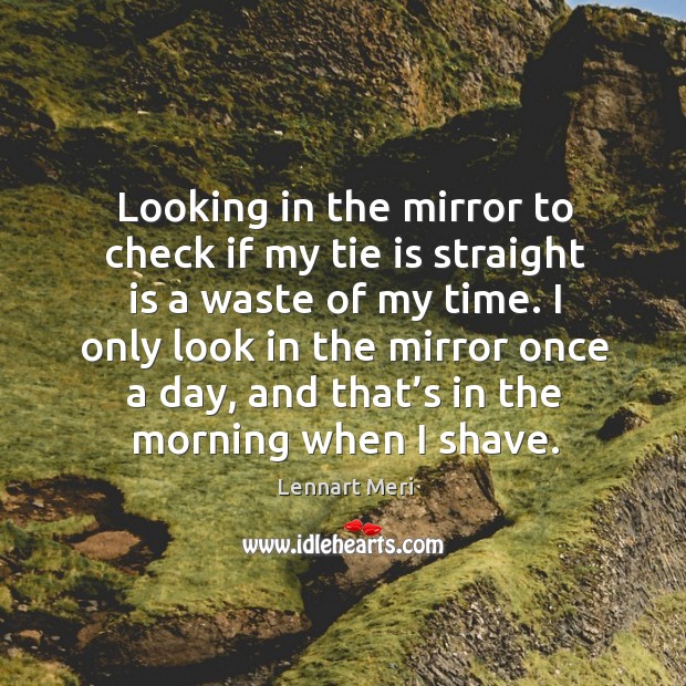Looking in the mirror to check if my tie is straight is a waste of my time. Lennart Meri Picture Quote