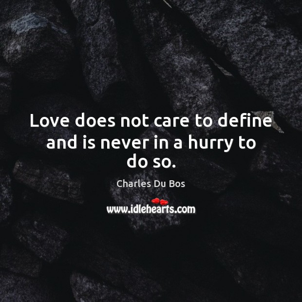 Love does not care to define and is never in a hurry to do so. Charles Du Bos Picture Quote