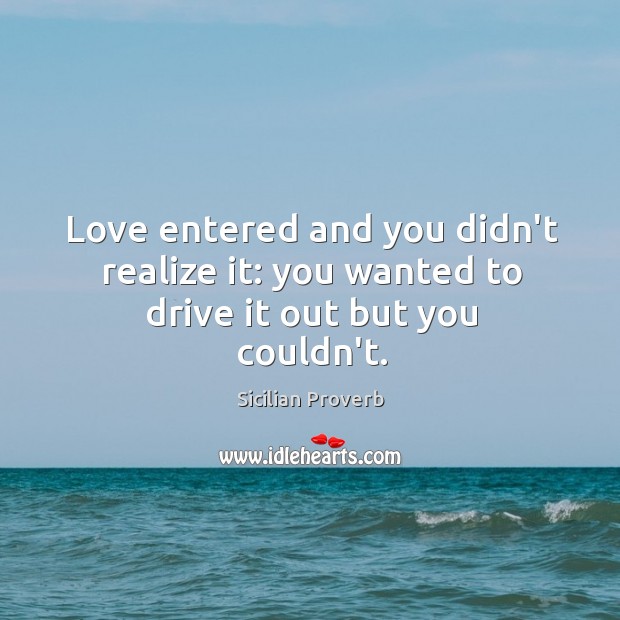 Love entered and you didn’t realize it: you wanted to drive it out but you couldn’t. Sicilian Proverbs Image