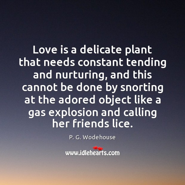 Love is a delicate plant that needs constant tending and nurturing, and P. G. Wodehouse Picture Quote