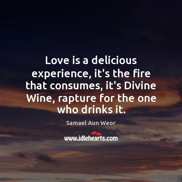 Love is a delicious experience, it’s the fire that consumes, it’s Divine Samael Aun Weor Picture Quote
