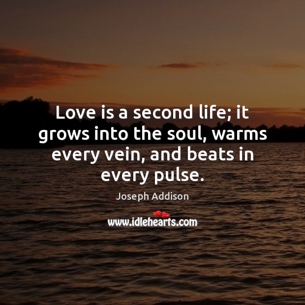 Love is a second life; it grows into the soul, warms every vein, and beats in every pulse. 