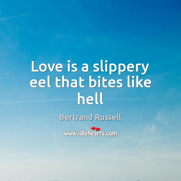 Love is a slippery eel that bites like hell Bertrand Russell Picture Quote