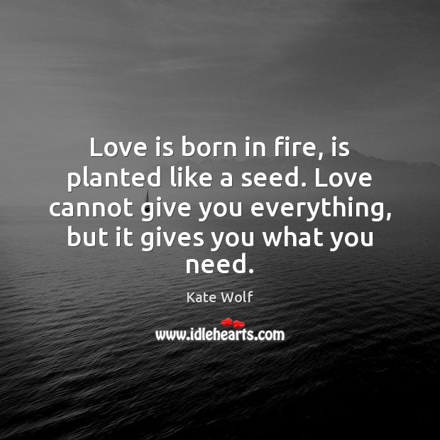 Love is born in fire, is planted like a seed. Love cannot Kate Wolf Picture Quote
