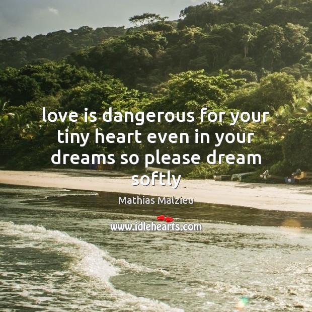 Love is dangerous for your tiny heart even in your dreams so please dream softly Mathias Malzieu Picture Quote
