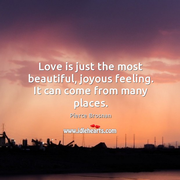 Love is just the most beautiful, joyous feeling. It can come from many places. Pierce Brosnan Picture Quote
