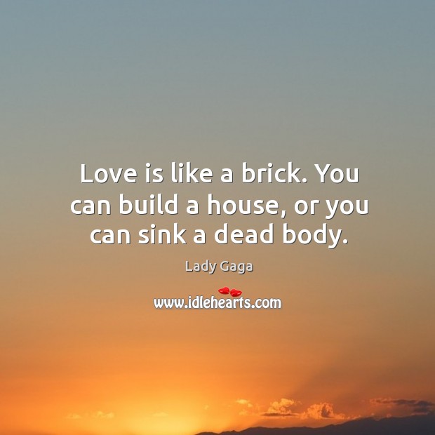 Love is like a brick. You can build a house, or you can sink a dead body. Love Is Quotes Image