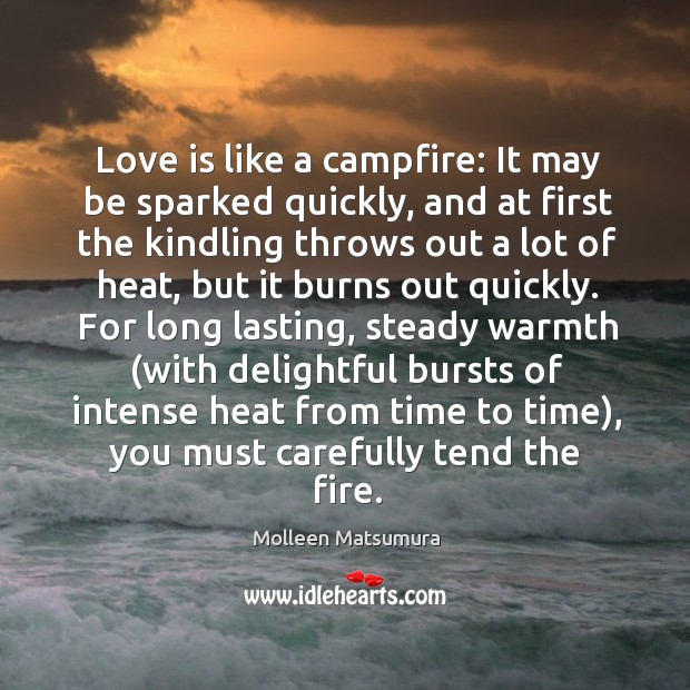 Love is like a campfire: it may be sparked quickly, and at first the kindling throws out a lot of heat Molleen Matsumura Picture Quote