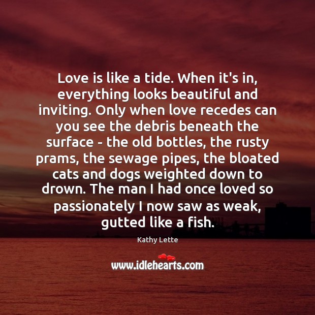 Love is like a tide. When it’s in, everything looks beautiful and Kathy Lette Picture Quote