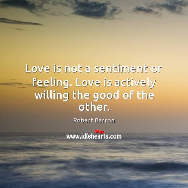 Love is not a sentiment or feeling. Love is actively willing the good of the other. Image