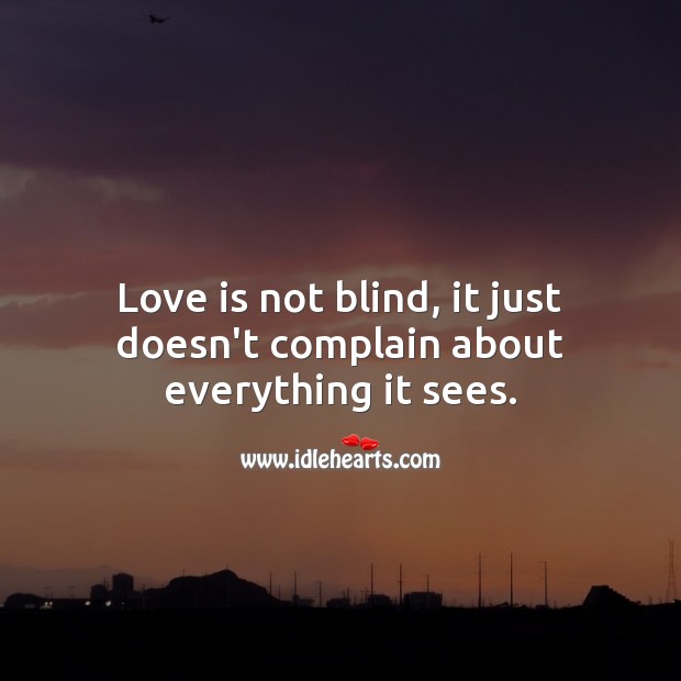 Love is not blind, it just doesn’t complain about everything it sees. Love Is Quotes Image