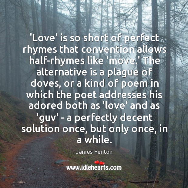 ‘Love’ is so short of perfect rhymes that convention allows half-rhymes like James Fenton Picture Quote