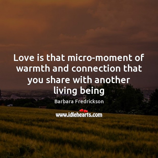 Love is that micro-moment of warmth and connection that you share with Barbara Fredrickson Picture Quote