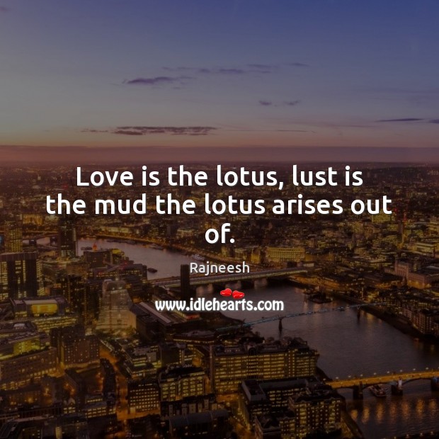 Love is the lotus, lust is the mud the lotus arises out of. Rajneesh Picture Quote