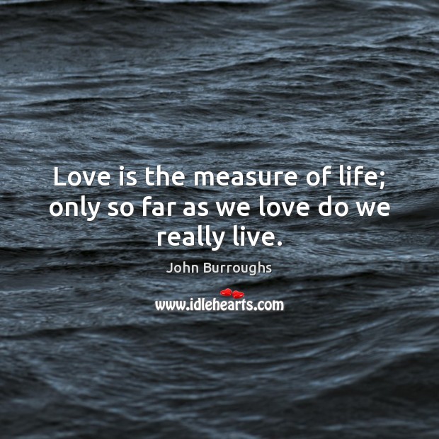 Love is the measure of life; only so far as we love do we really live. John Burroughs Picture Quote