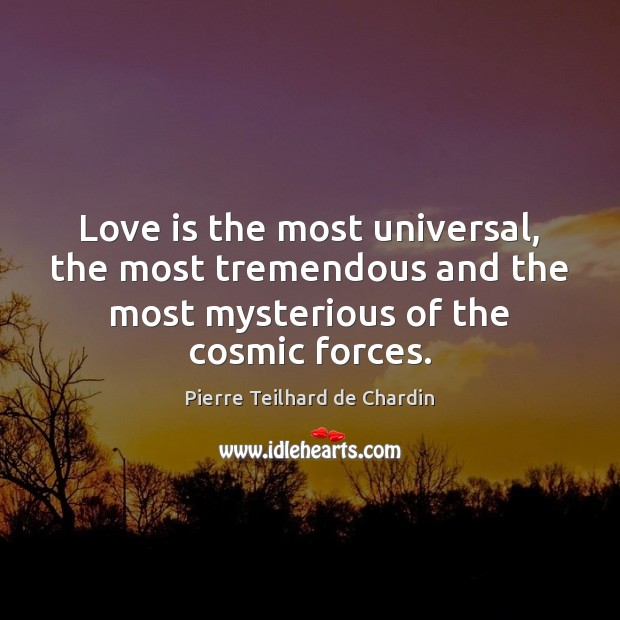 Love is the most universal, the most tremendous and the most mysterious Pierre Teilhard de Chardin Picture Quote