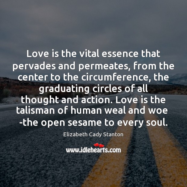 Love is the vital essence that pervades and permeates, from the center Elizabeth Cady Stanton Picture Quote