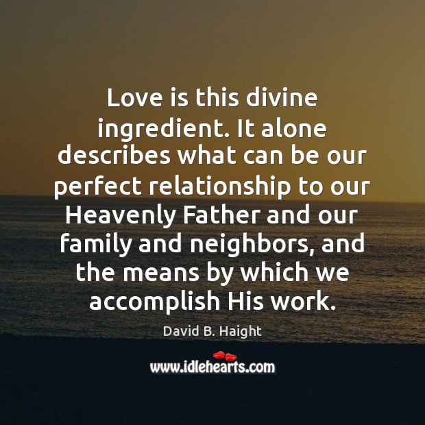 Love is this divine ingredient. It alone describes what can be our David B. Haight Picture Quote