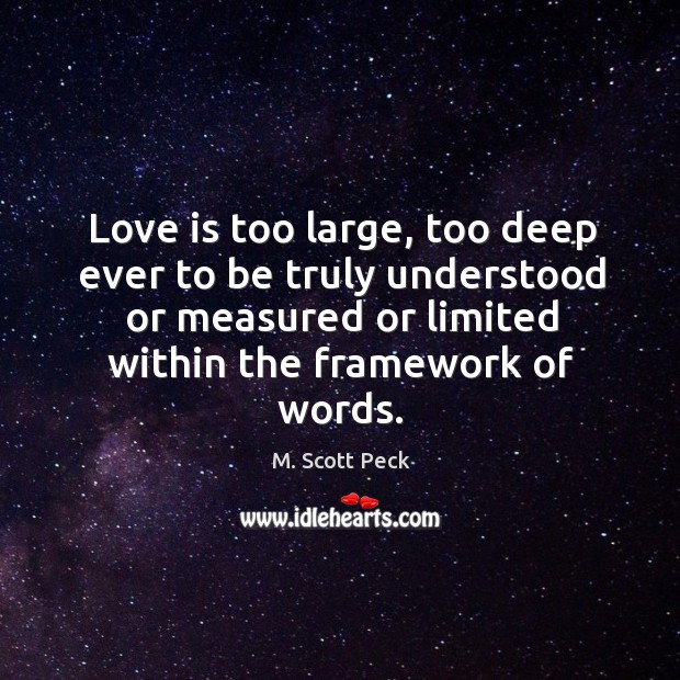Love is too large, too deep ever to be truly understood or Love Is Quotes Image