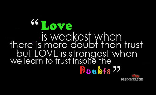 Love is weakest when there are more doubts Love Is Quotes Image