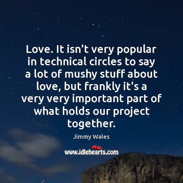 Love. It isn’t very popular in technical circles to say a lot Jimmy Wales Picture Quote
