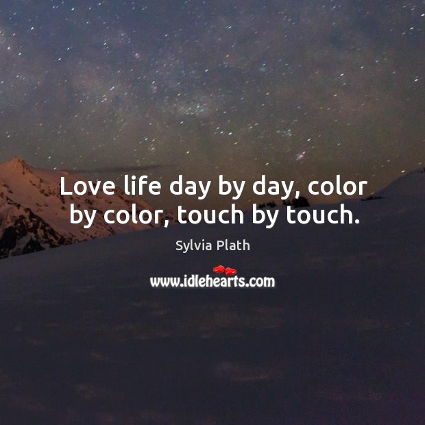Love life day by day, color by color, touch by touch. Sylvia Plath Picture Quote