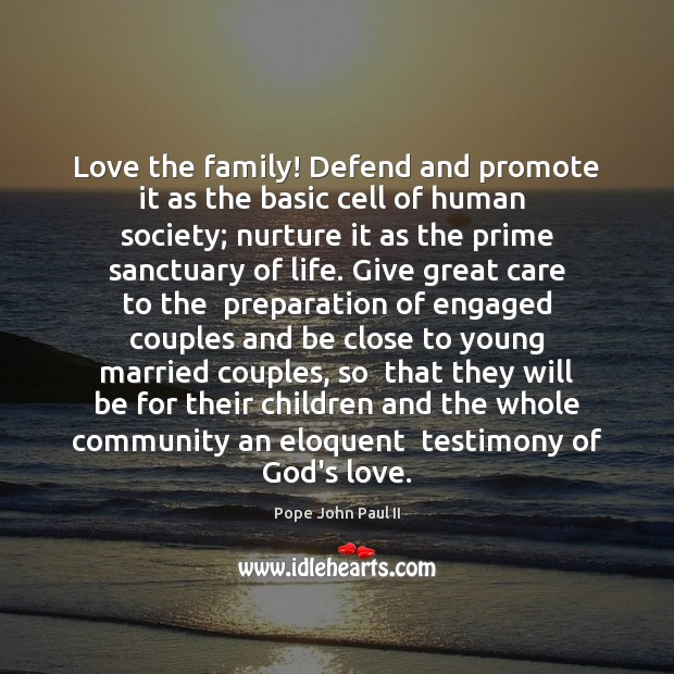 Love the family! Defend and promote it as the basic cell of Pope John Paul II Picture Quote