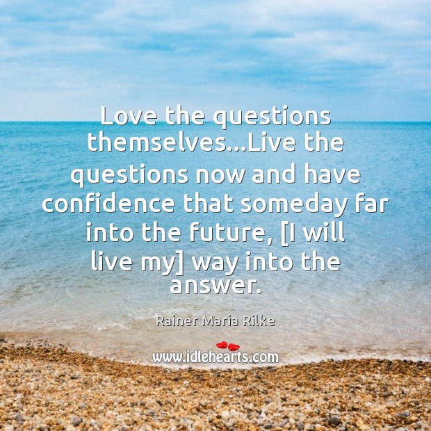 Love the questions themselves…Live the questions now and have confidence that Rainer Maria Rilke Picture Quote
