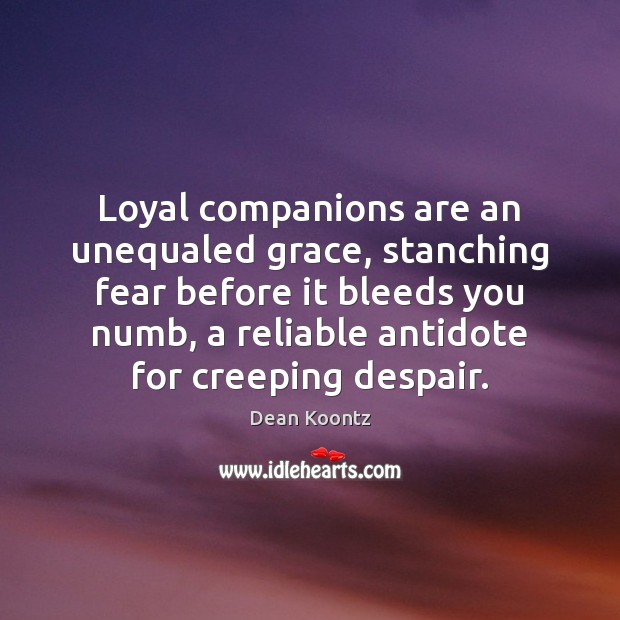 Loyal companions are an unequaled grace, stanching fear before it bleeds you Dean Koontz Picture Quote