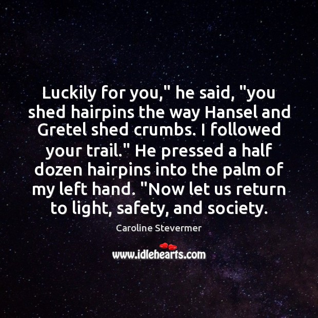 Luckily for you,” he said, “you shed hairpins the way Hansel and Image