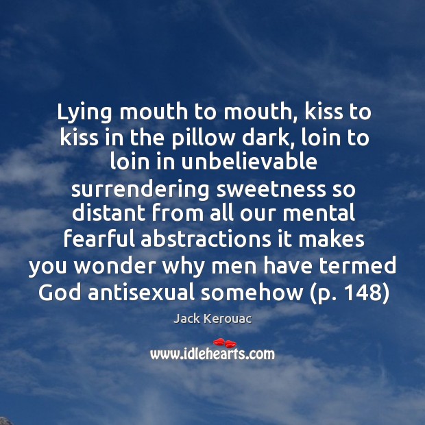 Lying mouth to mouth, kiss to kiss in the pillow dark, loin Image