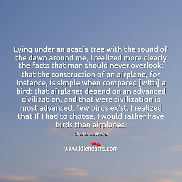 Lying under an acacia tree with the sound of the dawn around Charles Lindbergh Picture Quote