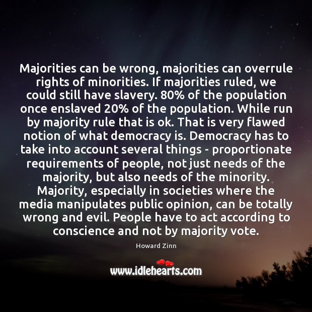 Majorities can be wrong, majorities can overrule rights of minorities. If majorities Image