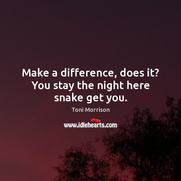 Make a difference, does it? You stay the night here snake get you. Image